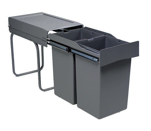 פח אשפה נשלף (2X14L) 28L גובה 410 ממ עומק 450 ממ רוחב 255 ממ חיבור לרצפה לרוחב דלת מינ' 300 ממ גרפיט