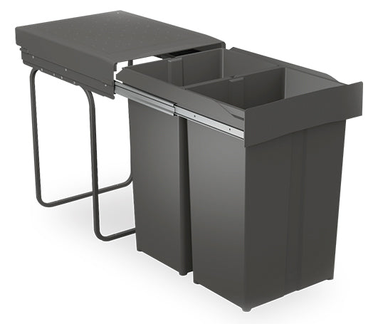 פח אשפה נשלף (2X29L) 58L גובה 505 ממ עומק 474 ממ רוחב 343 ממ חיבור לרצפה לרוחב דלת מינ' 400 ממ גרפיט