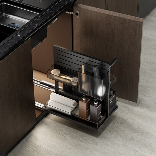 מתקן דו קומתי ודו צדדי נשלף עם בולם לארון מתחת לכיור, התקנה לרצפה גרפיט