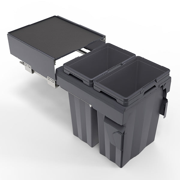 פח אשפה כפול נשלף עם בולם ומדף 66L (2X33L), ג-540 ע-520, חיבור לדופן+דלת, לדלת ברוחב 450 ממ גרפיט