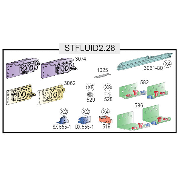 STAR FLUID קיט מנגנון רחף כולל 4 בולמים ל-2 דלתות בעובי עד 28 ממ