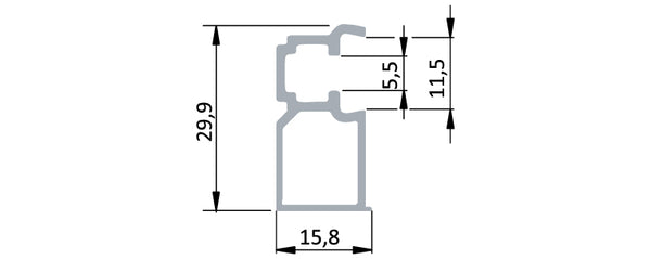 פרופיל אלומיניום29.9X15.8 לחיבור נושא מדף TRIADEPRO40K 2400 ממ
