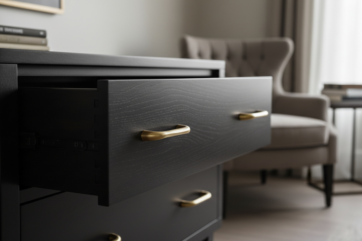 a high quality wide image of a dark drawer